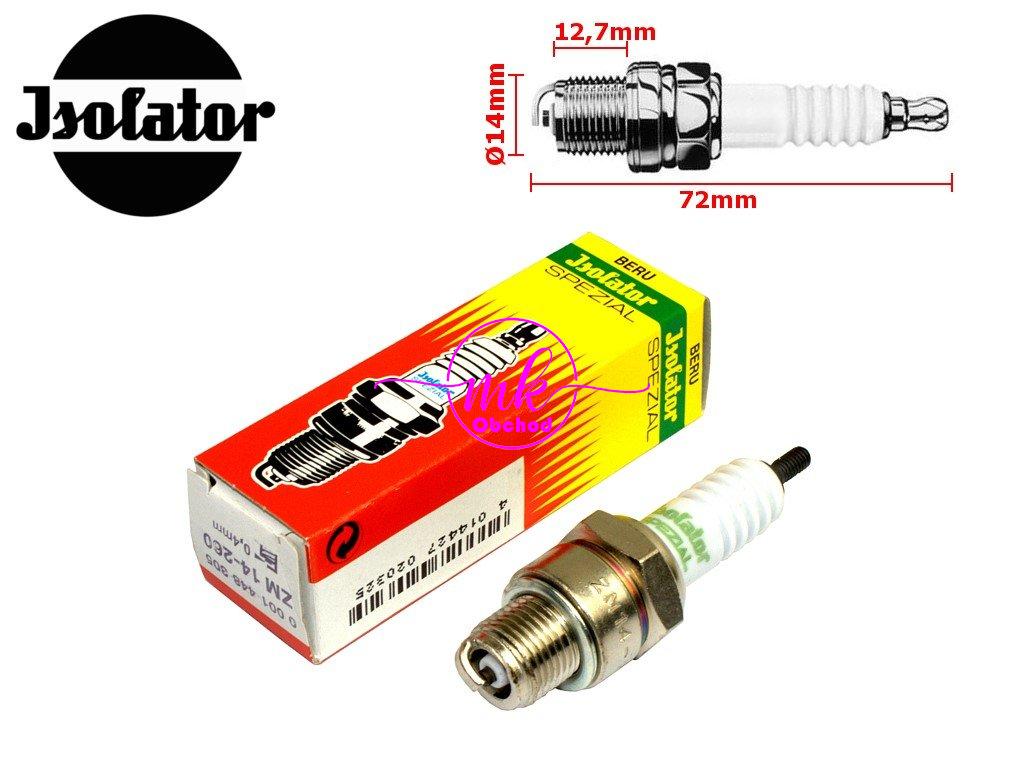 ZAPALOVACÍ SVÍČKA ISOLATOR M14-260 BERU MZ TS 150/250 ETZ 125/150/250/251/301 SIMSON S50 S51 SR50 SR80 JAWA TS 350 CZ 175/350