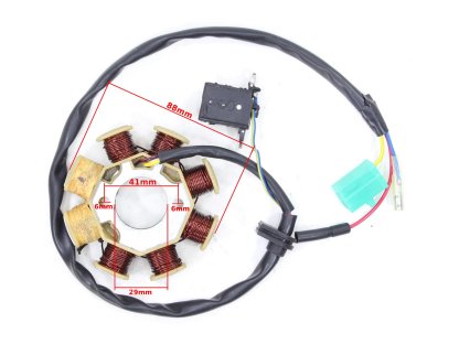 ZAPALOVACÍ APARÁT STATOR ATV MOPED 8 CÍVEK HORIZONTÁLNÍ MOTOR S OZNAČENÍM 139FMB, 147FMD, 152FMH, 154FMI VYSKYTUJÍCÍ SE V ATV ČÍNSKÉ ČTYŘKOLKY, MOPEDY STREET, CROSS, CHOPPER