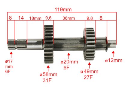 HŘÍDEL PŘEVODOVKY ATV 110/125 1+1 SADA TZ