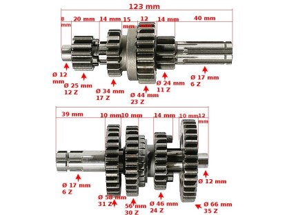 HŘÍDEL PŘEVODOVKY ATV 110/125 3+R KAYO 150 SADA TZ