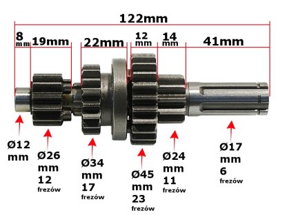 HŘÍDEL PŘEVODOVKY ATV 110/125 MALÁ KOLA 3+1 HB