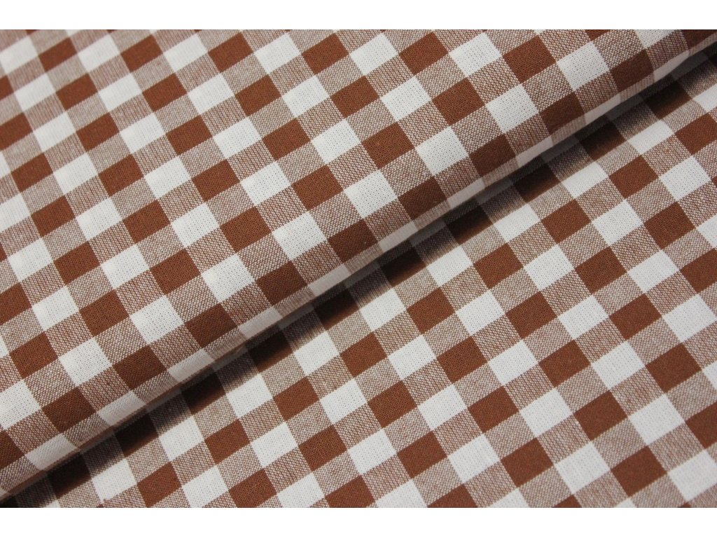Bavlněná látka / kanafas - Hnědá kostka (1 cm) - 0,5 m