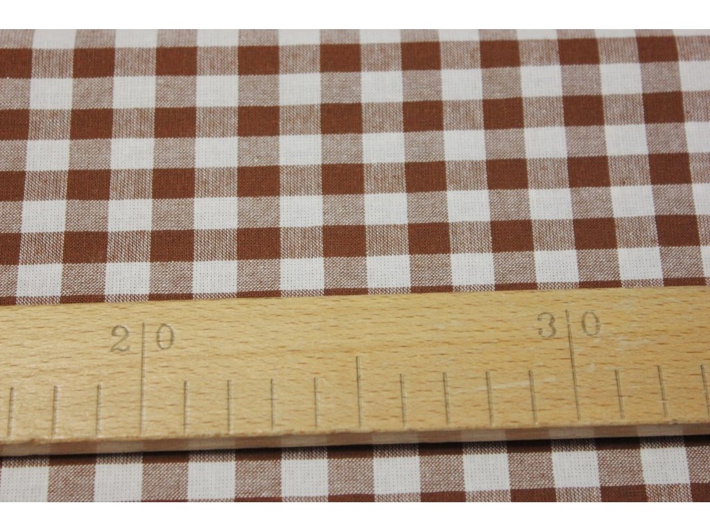 Bavlněná látka / kanafas - Hnědá kostka (1 cm) - 0,5 m