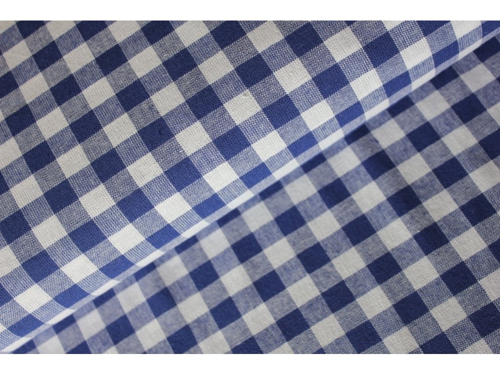 Bavlněná látka / kanafas - Modrá kostka (1 cm) - 0,3 m