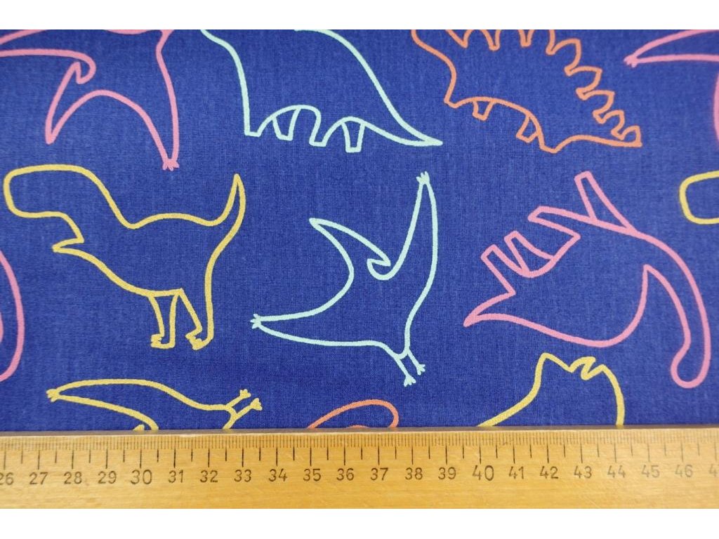 Bavlněná látka / plátno - Barevné obrysy dinosaurů - 0,4 m