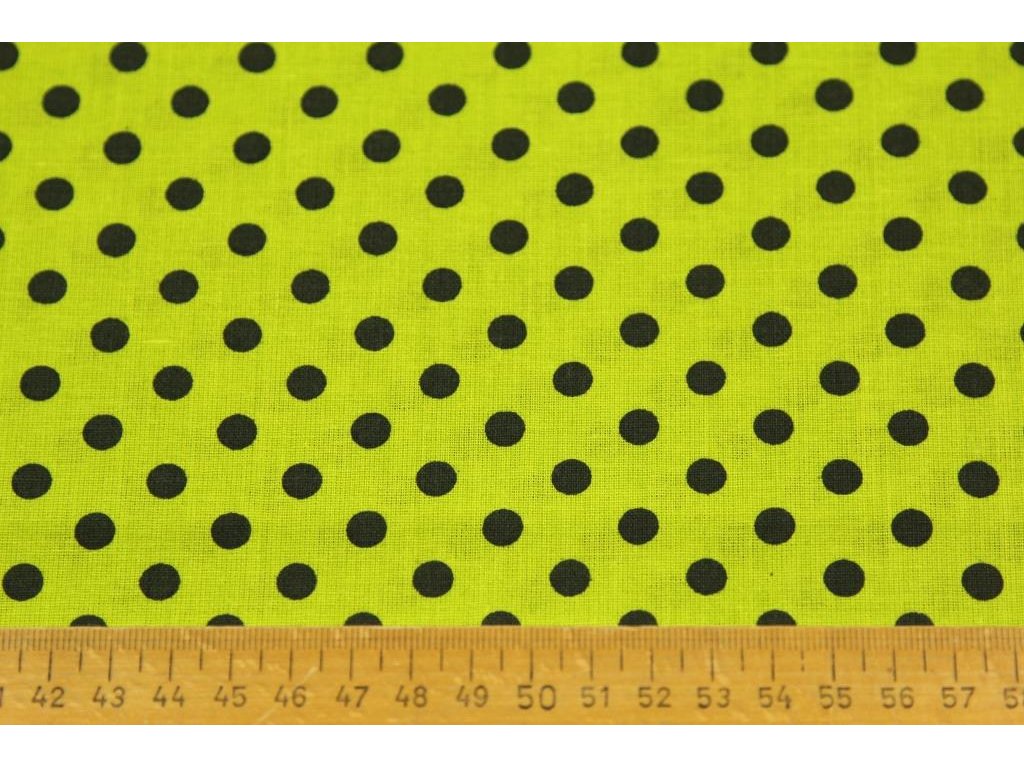 Bavlněná látka / plátno - černý puntík na kiwi  (6mm) - 0,44 m