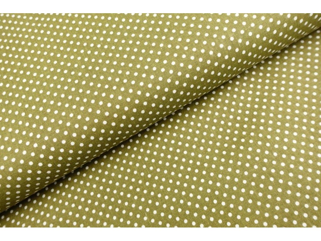 Bavlněná látka / plátno - mini puntík khaki olivový - 0,25 m