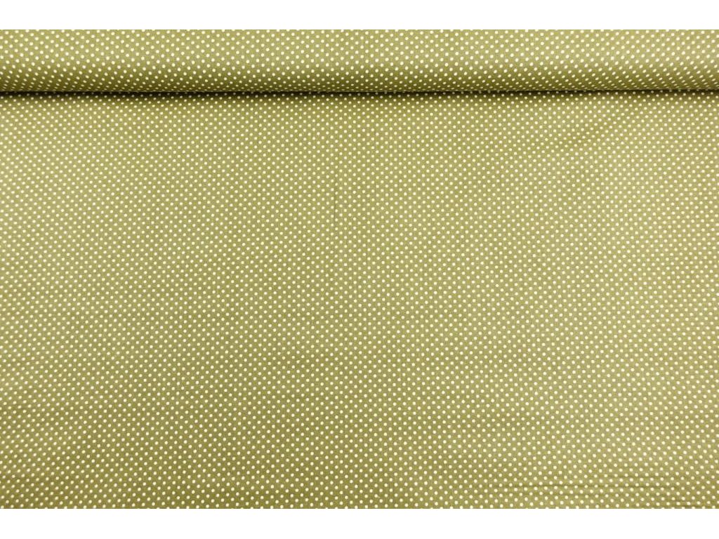 Bavlněná látka / plátno - mini puntík khaki olivový - 0,25 m