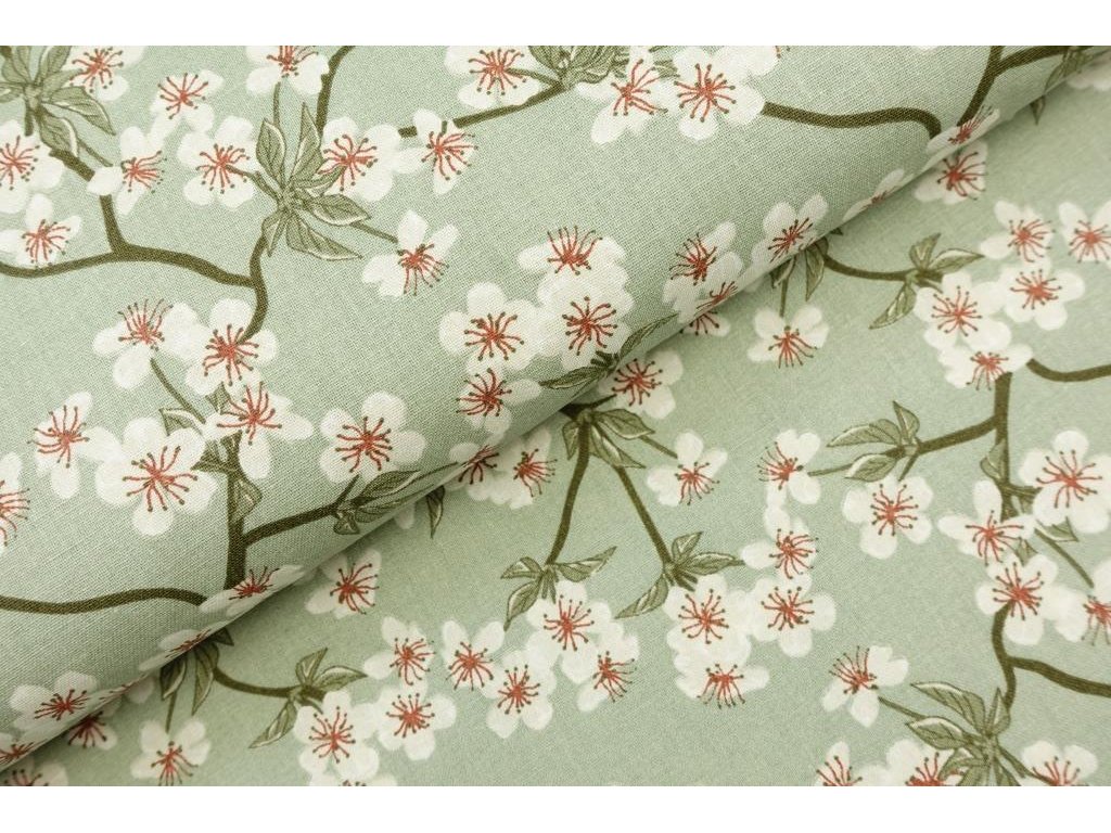 Bavlněná látka / plátno - Sakura dusty mint