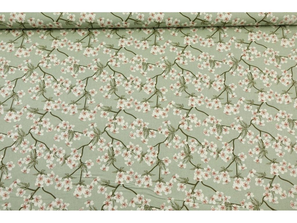 Bavlněná látka / plátno - Sakura dusty mint