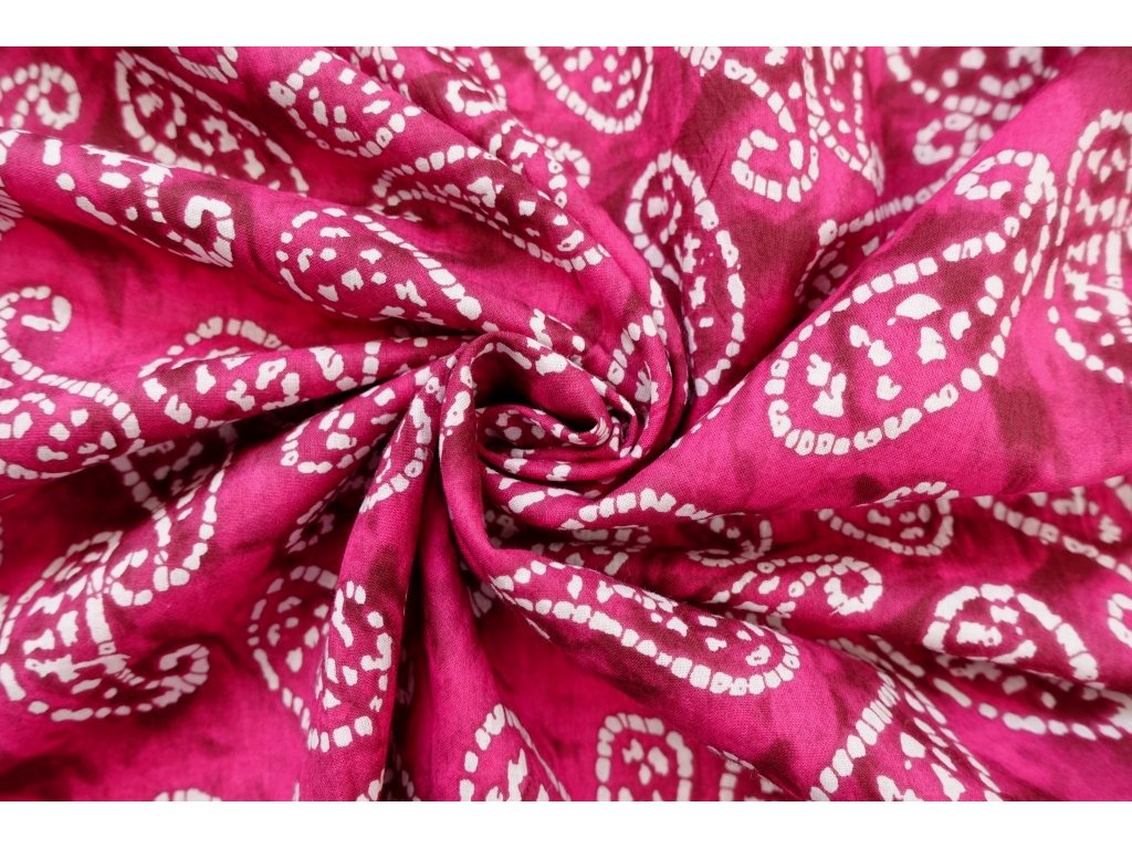 Bavlněný voál - Batika fuchsiové paisley | Mojelátky.cz