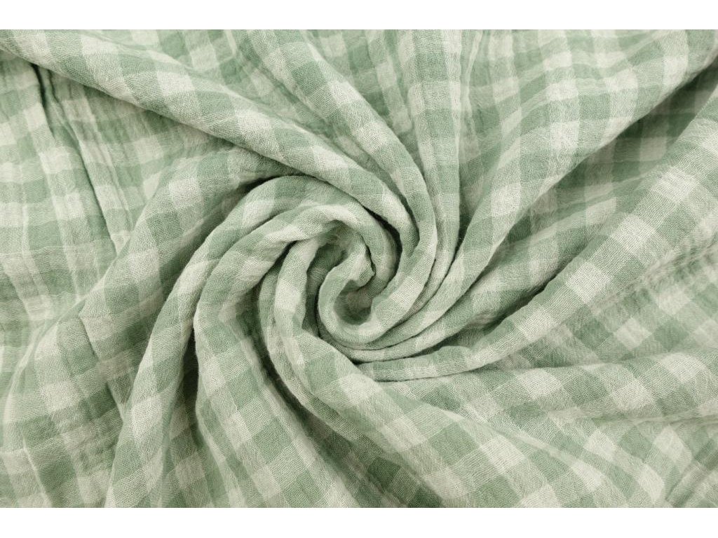 Dvojitá gázovina / mušelín - Oboustranná kostka dusty mint - 0,75 m