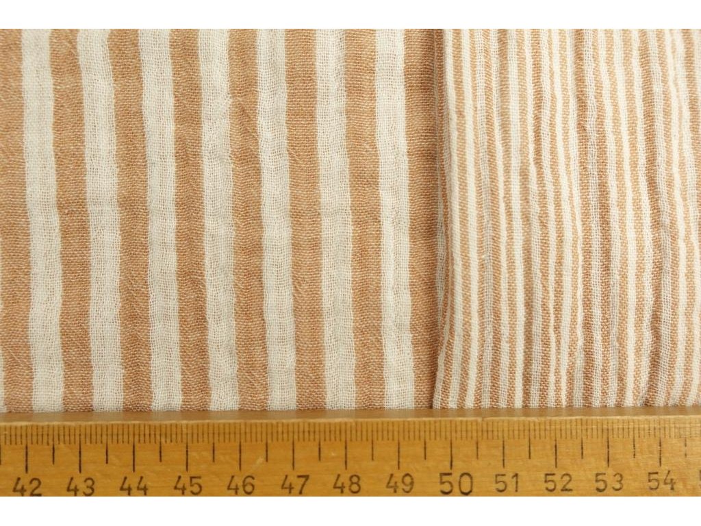 Dvojitá gázovina / mušelín - Oboustranné pruhy hnědá/smetanová - 0,43 m