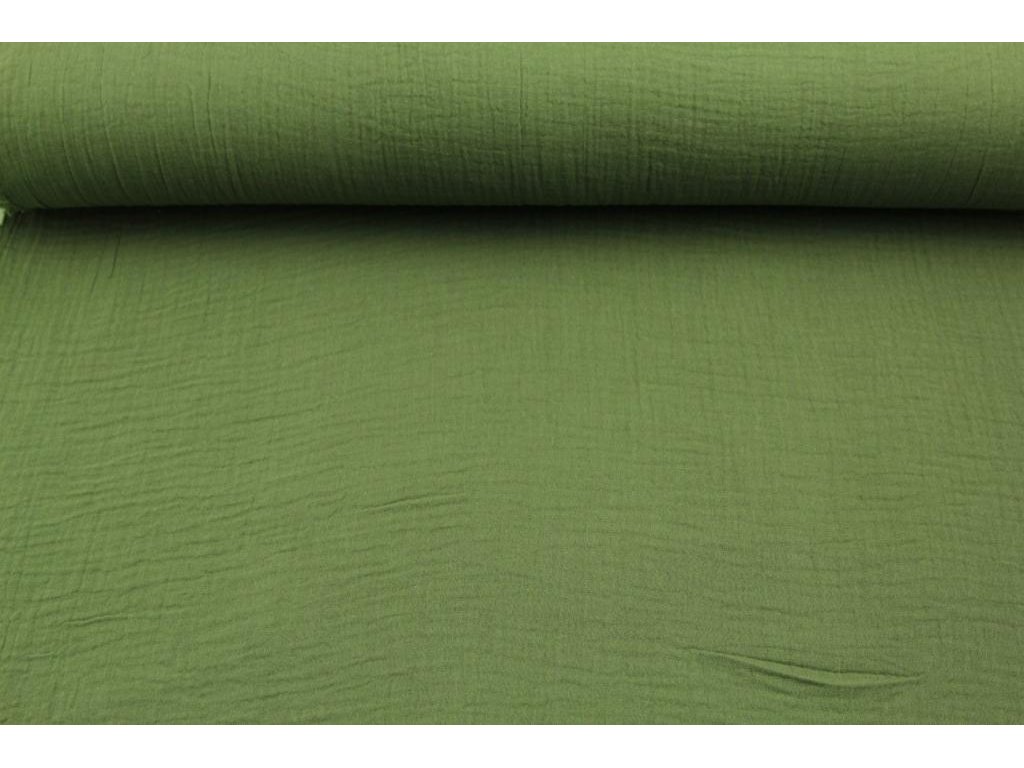 Dvojitá gázovina / mušelín / jednobarevná - khaki kapradina