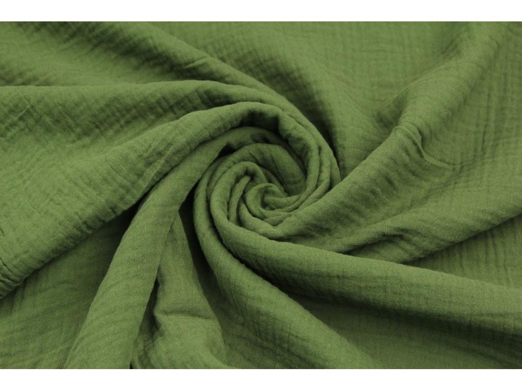 Dvojitá gázovina / mušelín / jednobarevná - khaki kapradina