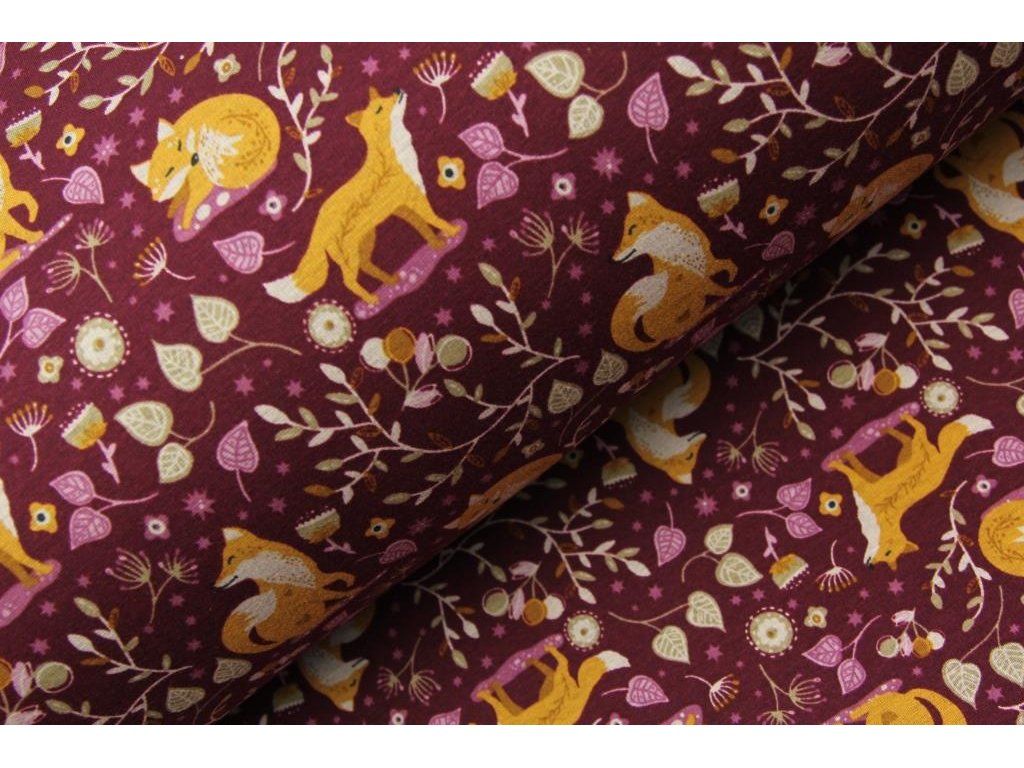 Happy fleece - lišky - vínová