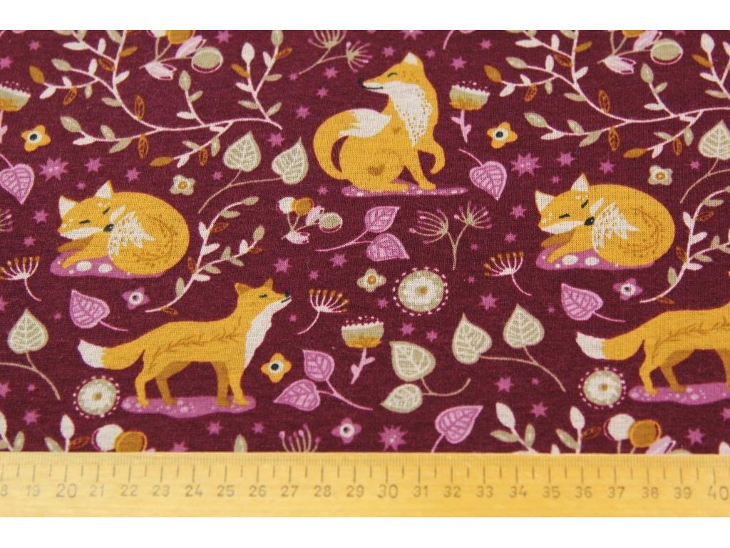 Happy fleece - lišky - vínová