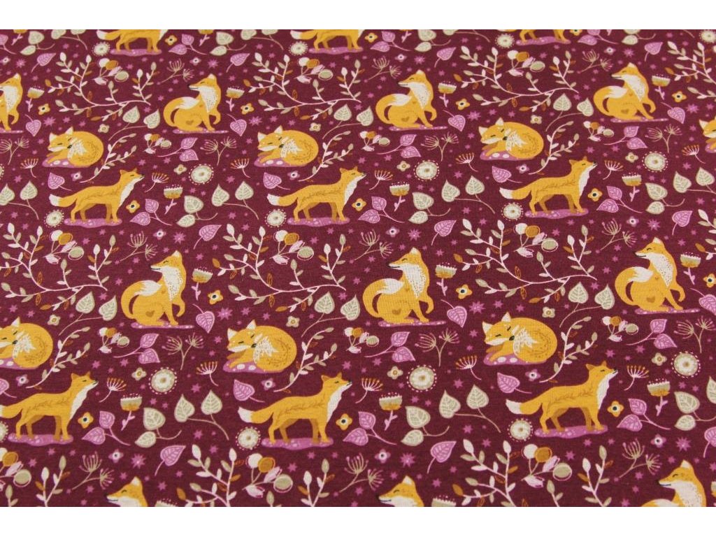 Happy fleece - lišky - vínová