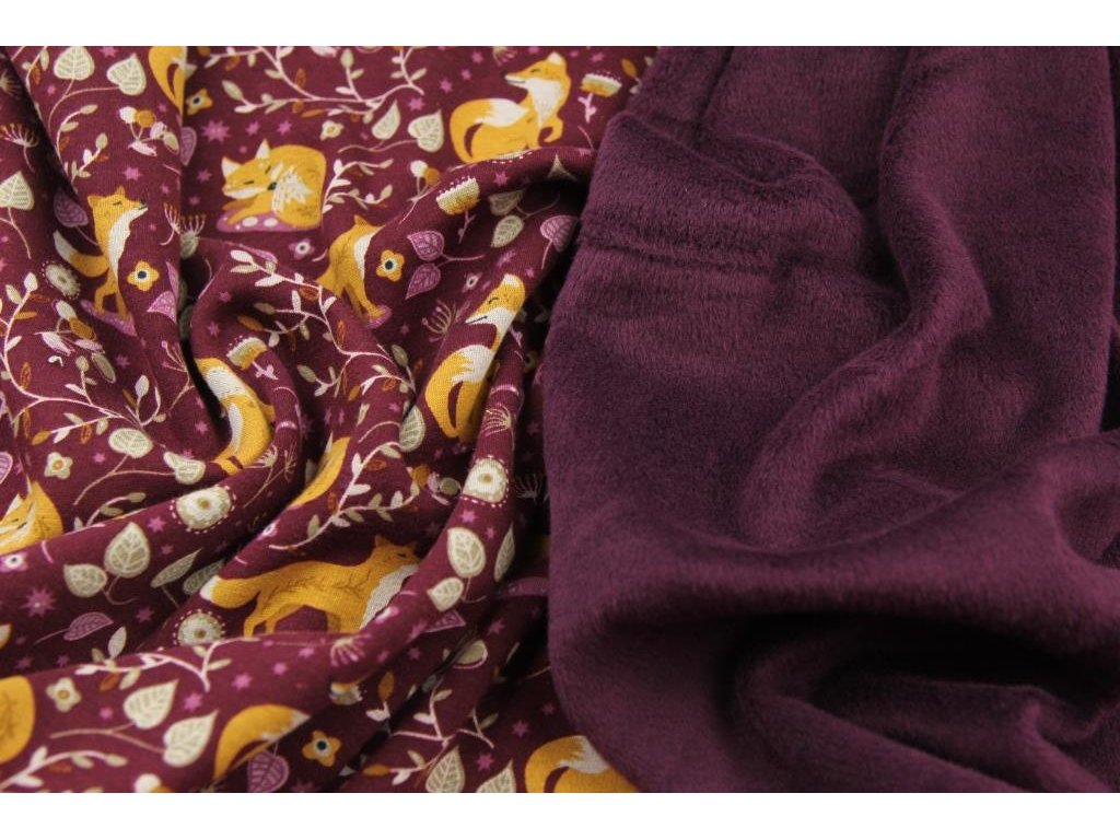 Happy fleece - lišky - vínová