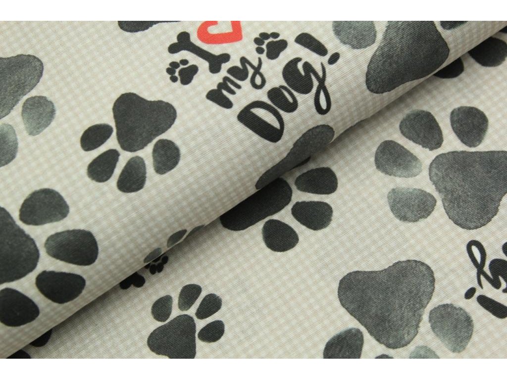 Dekorační látka - "I love my dog" tlapky