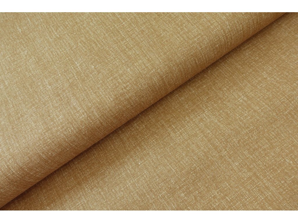 Jednobarevná bavlněná látka / plátno - režný efekt světle hnědá