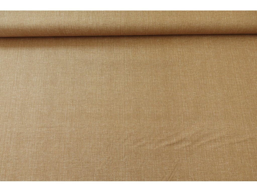 Jednobarevná bavlněná látka / plátno - režný efekt světle hnědá