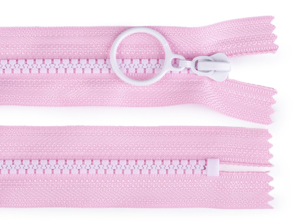 Kostěný zip barevný No 5 délka 15 cm s ozdobným jezdcem - růžová/bílá