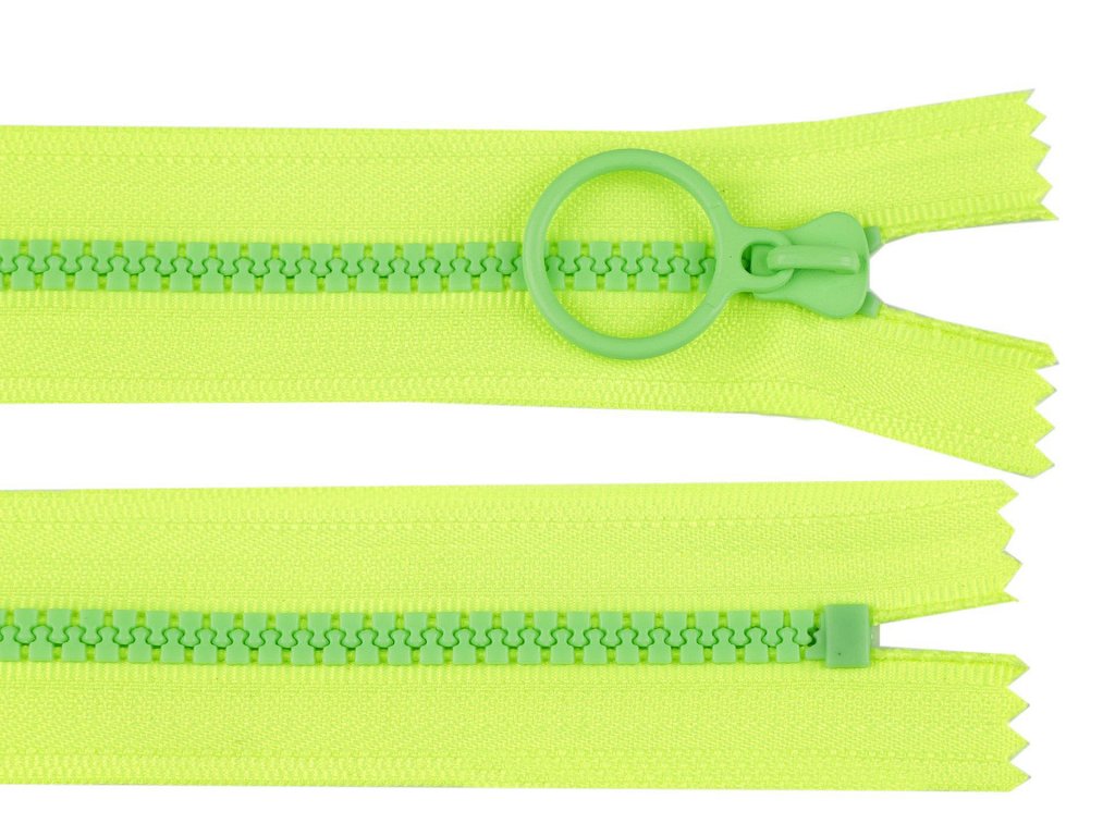 Kostěný zip barevný No 5 délka 15 cm s ozdobným jezdcem - žlutozelená/zelená