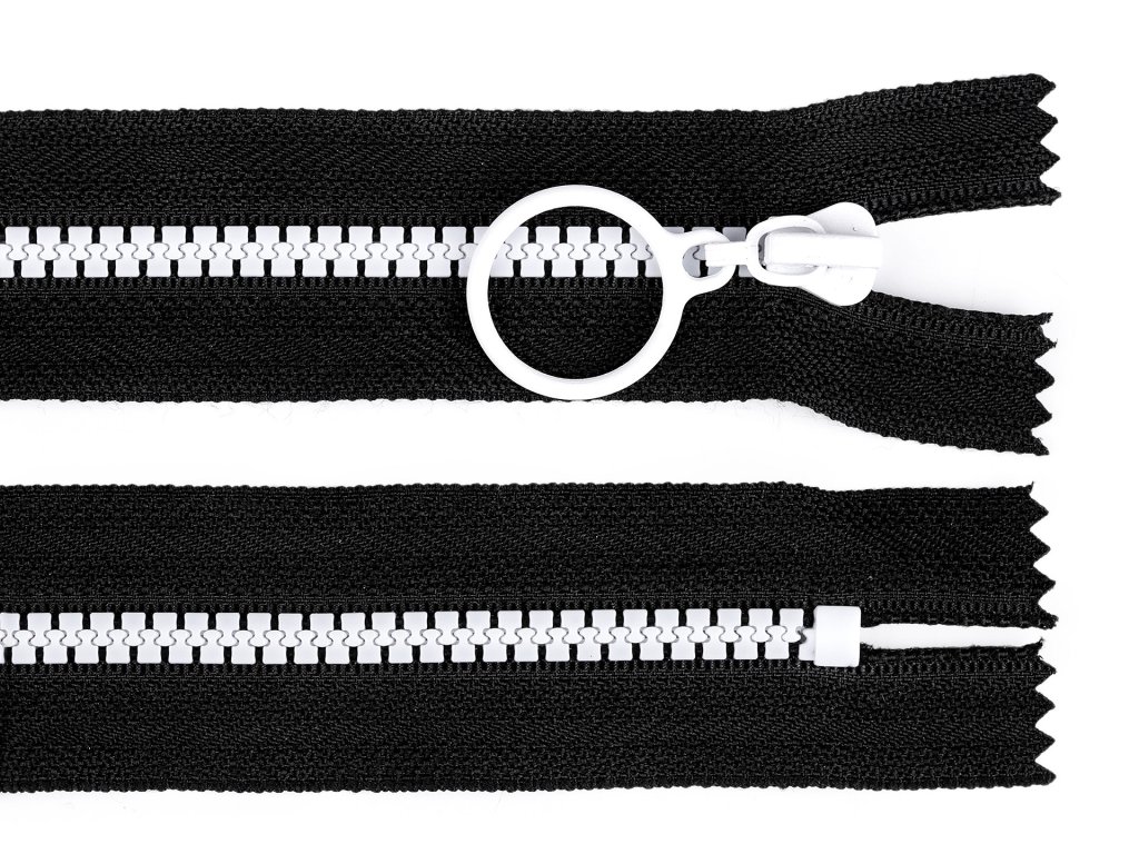 Kostěný zip barevný No 5 délka 20 cm s ozdobným jezdcem - černá/bílá