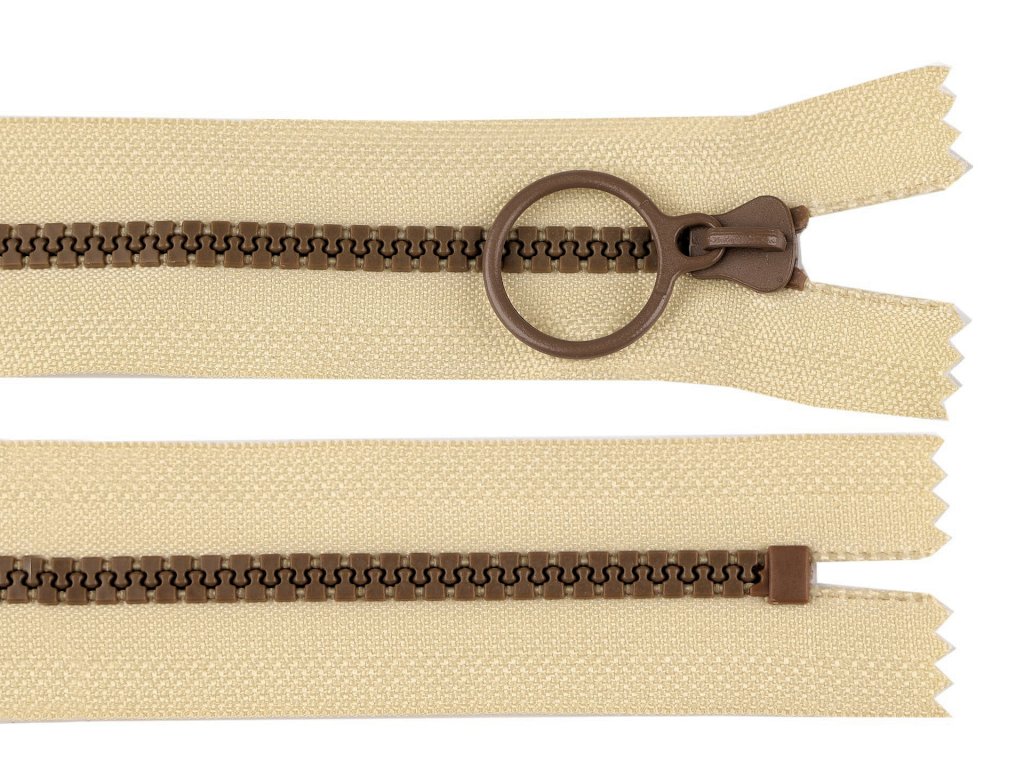 Kostěný zip barevný No 5 délka 20 cm s ozdobným jezdcem - světle béžová/ hnědá