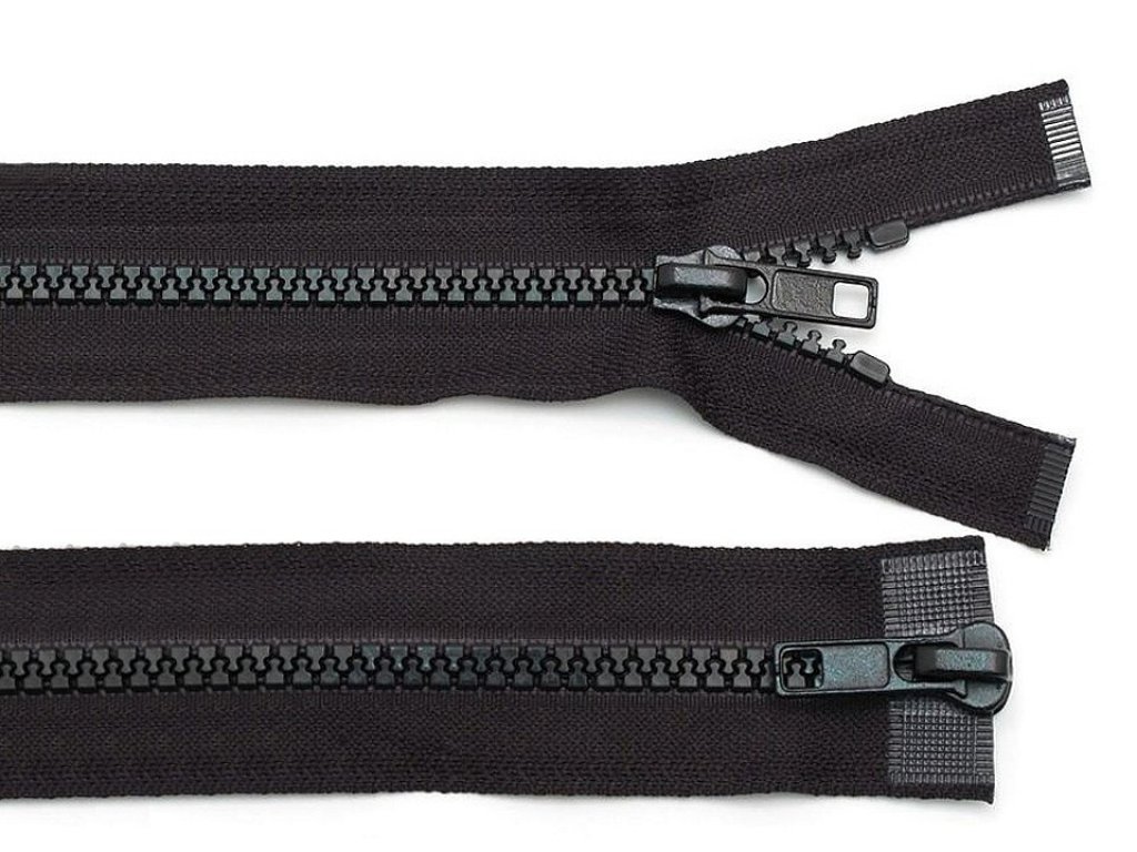 Kostěný zip dělitelný, 2 jezdce / dvoucestný, šíře 5 mm, délka 80 cm, bundový - černá