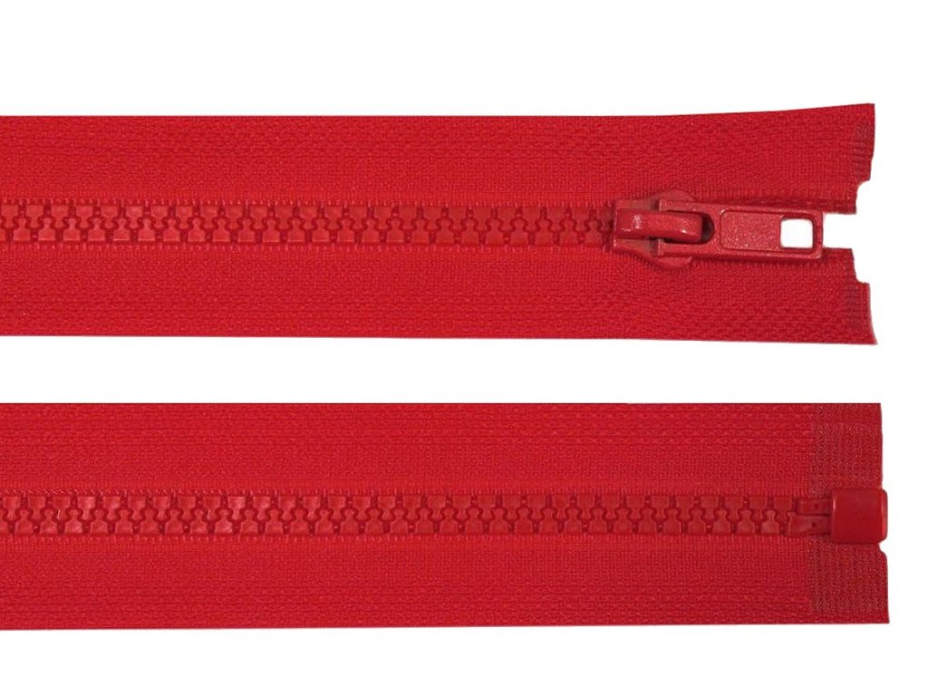 Kostěný zip dělitelný, délka 40 cm - červená