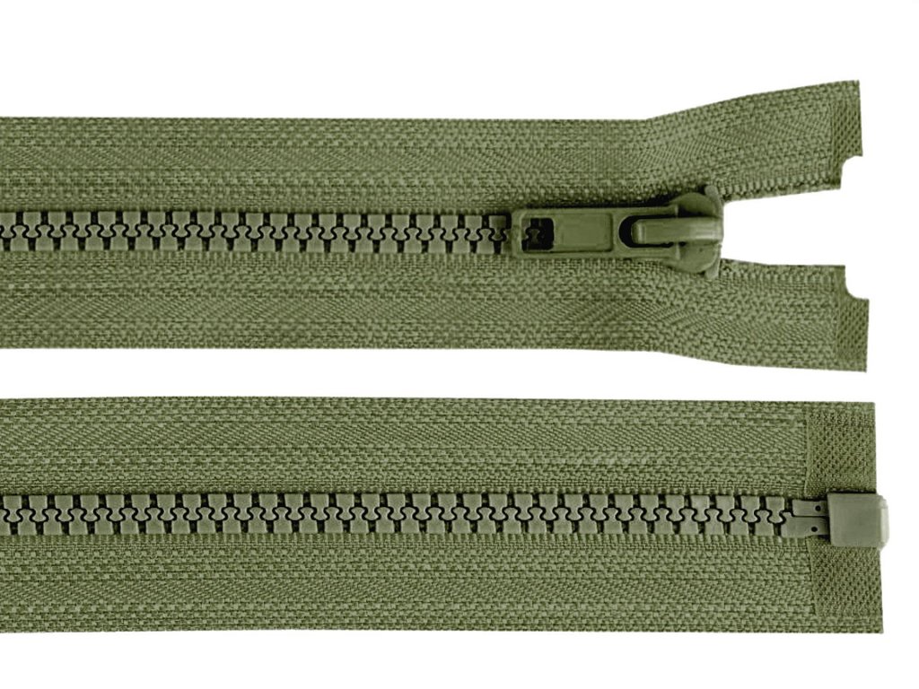 Kostěný zip dělitelný, délka 45 cm - khaki