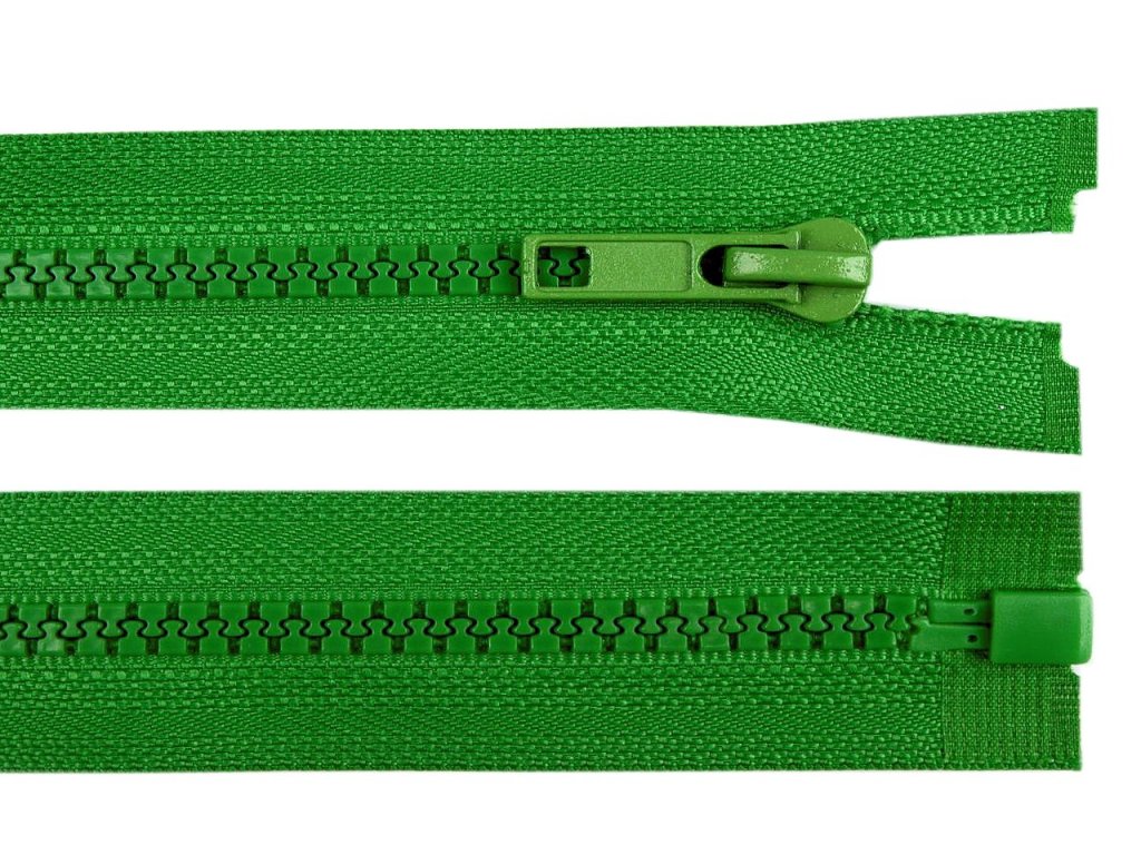 Kostěný zip dělitelný, délka 45 cm - zelená