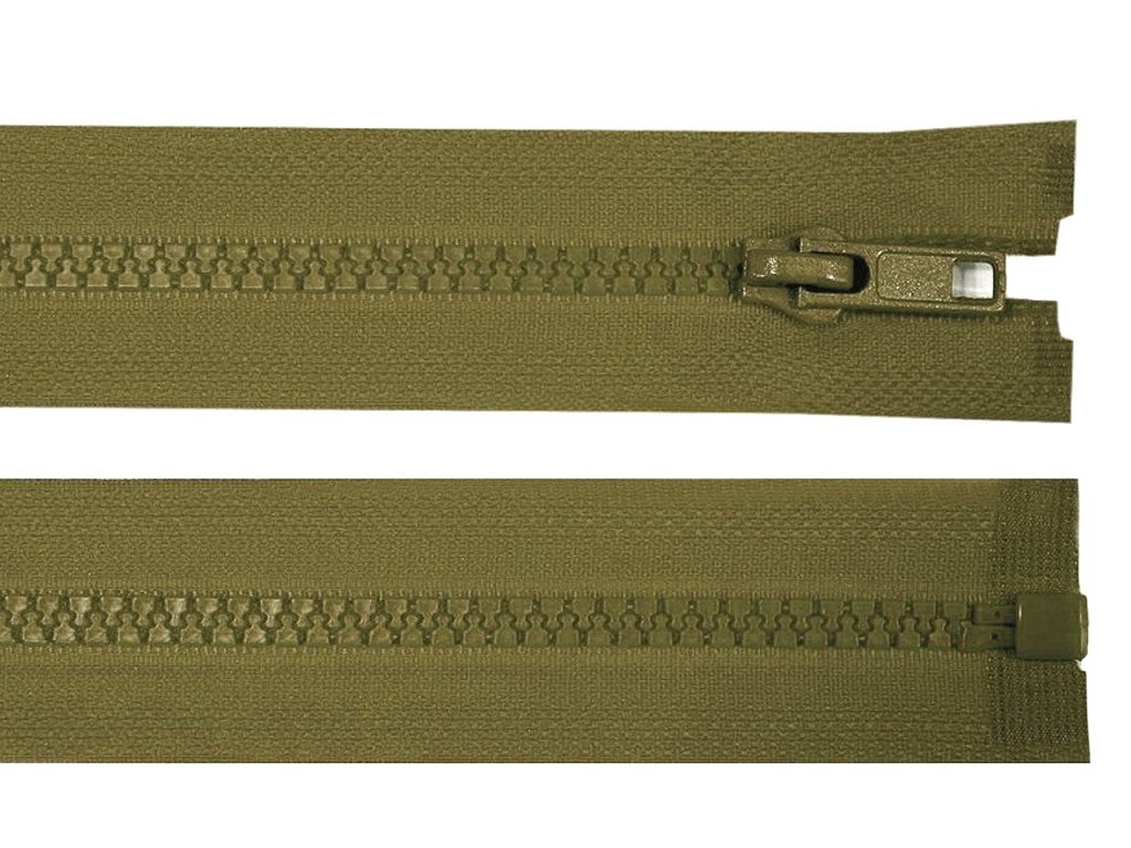 Kostěný zip dělitelný, délka 60 cm - khaki