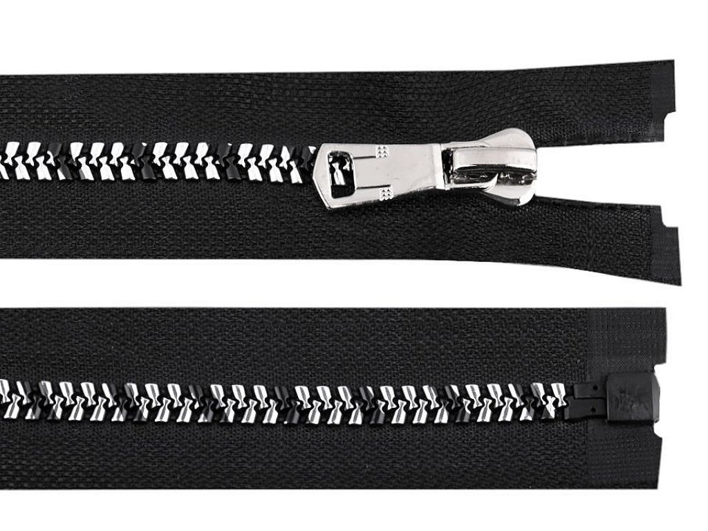 Kostěný zip se stříbrno-černými zoubky, šíře 8 mm, délka 40 cm