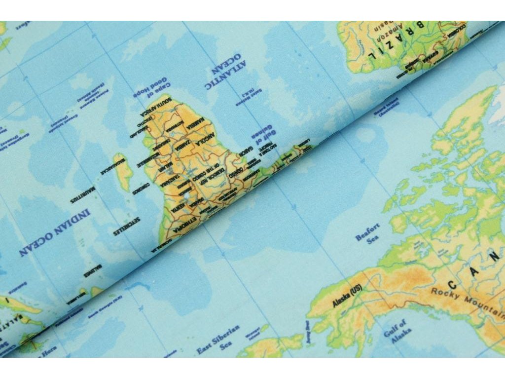 Bavlněná látka / plátno - Mapa světa