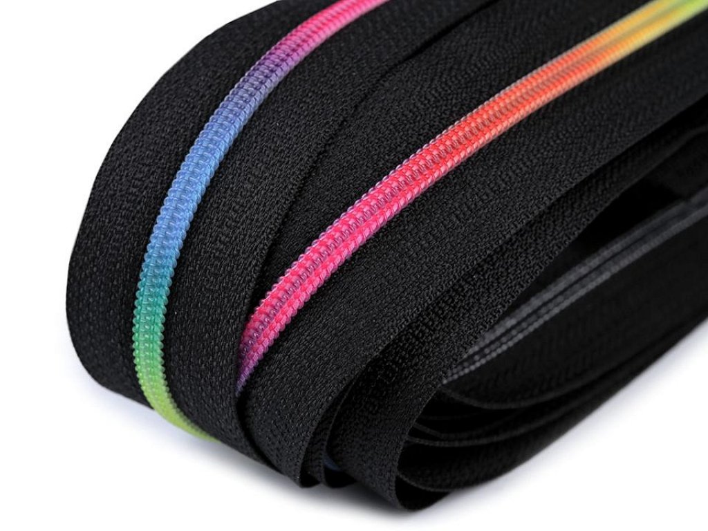 Nekonečný zip spirálový duhový 3 mm - černý - 2,15 m