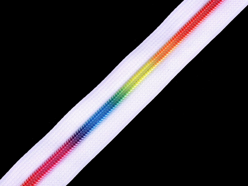 Nekonečný zip spirálový duhový 5 mm - bílý - 1,05 m