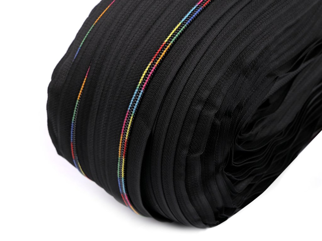 Nekonečný zip spirálový duhový 5 mm metráž - černý - 1 m
