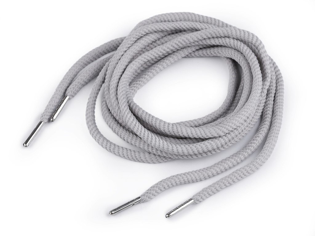 Oděvní šňůra s koncovkami do kapucí, délka 130 cm - šedá