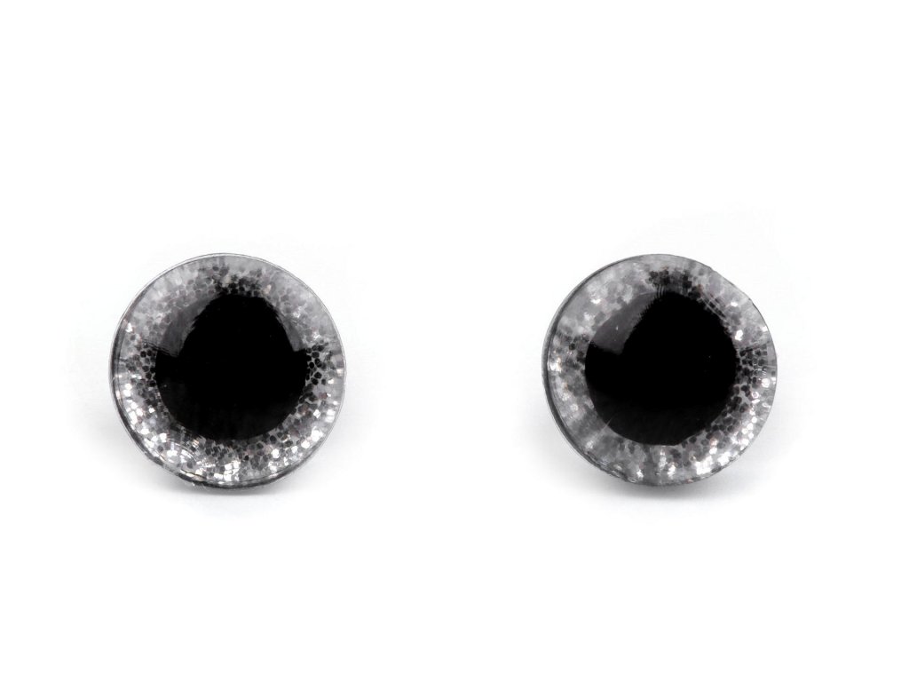 Oko glitrové s pojistkou 10 mm - stříbrná