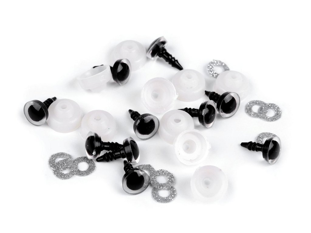 Oko glitrové s pojistkou 10 mm - stříbrná