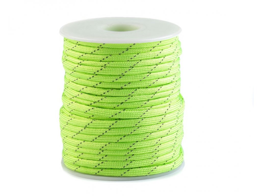 Padáková šňůra 4 mm s reflexní nití -  zelená neon