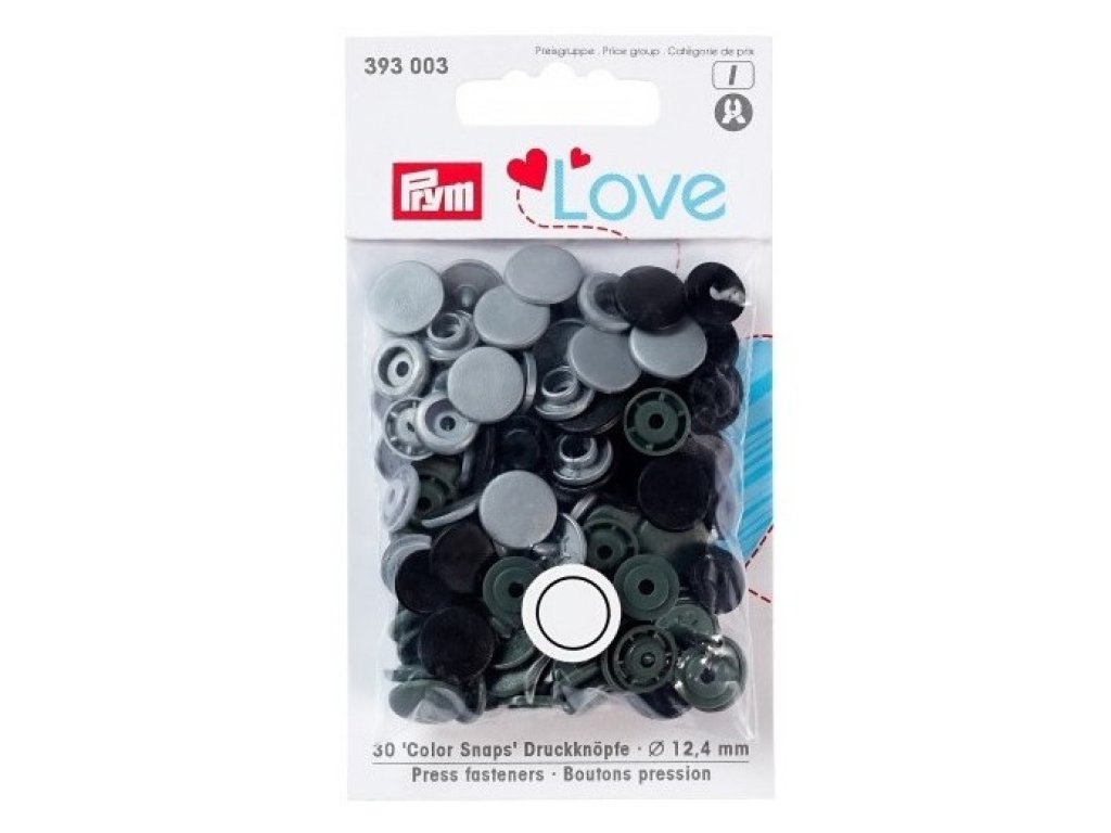 Plastové patentky kulaté Prym Color Snaps Love - tmavě šedá