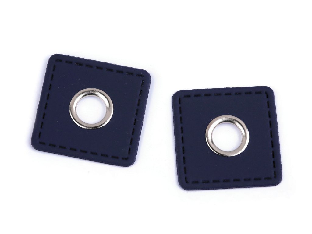 Průchodka s koženkovým čtverečkem 10 mm - modrá tmavá