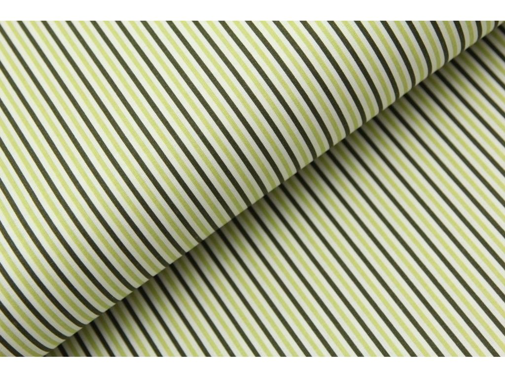 Bavlněná látka / plátno - pruhy khaki/zelená