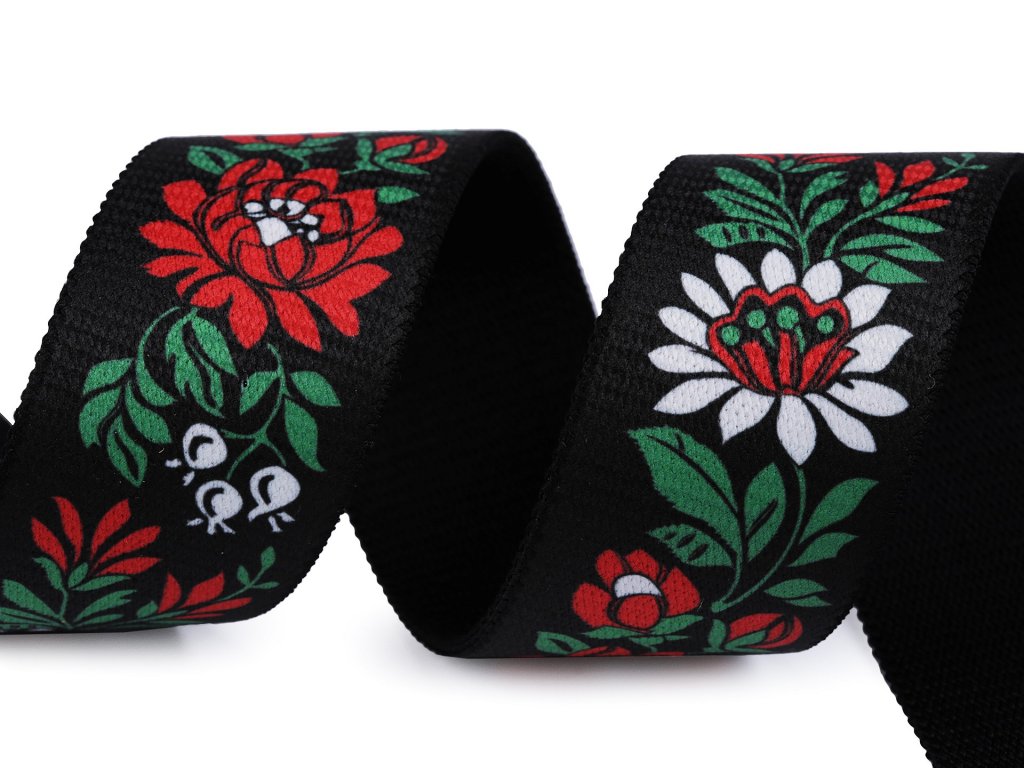 Pruženka folklor šíře 40 mm - černá - 0,85 m