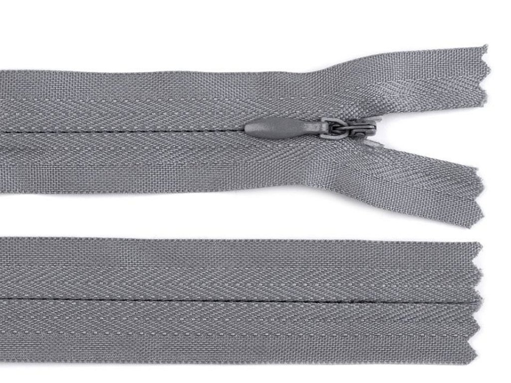 Skrytý spirálový zip šíře 3 mm, délka 18 cm - šedá