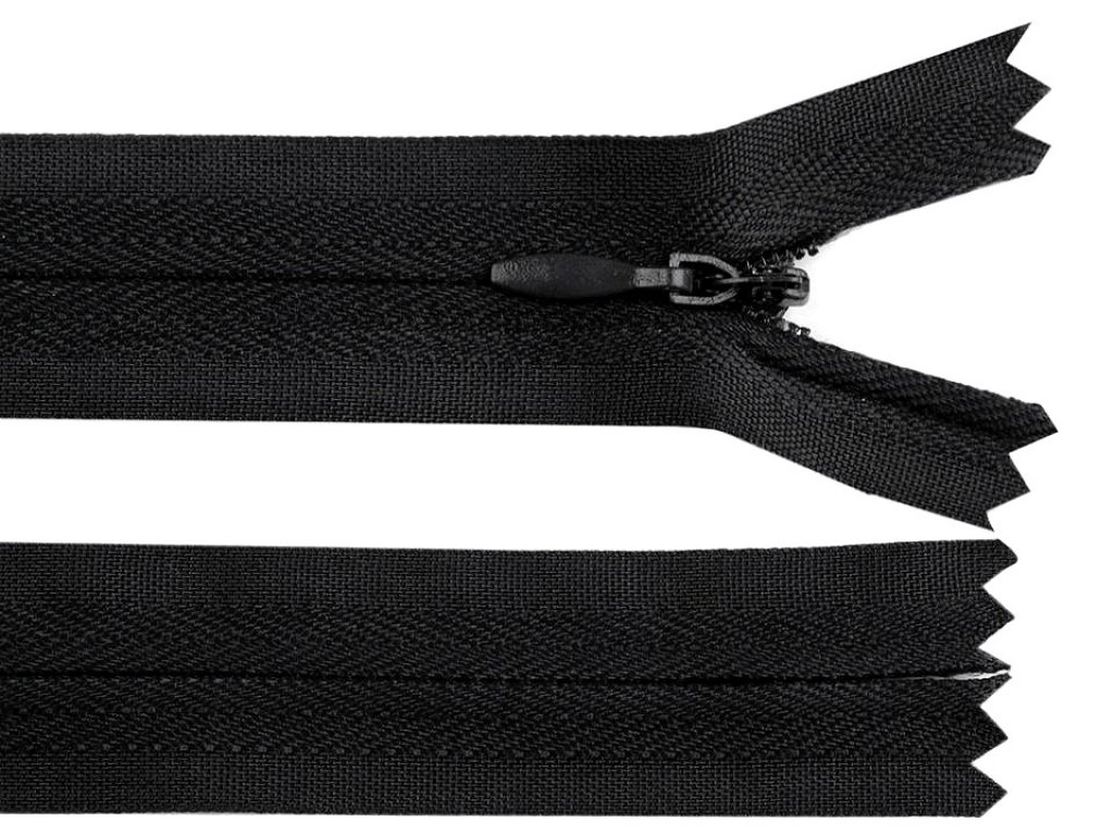 Skrytý spirálový zip šíře 3 mm, délka 20 cm - černá